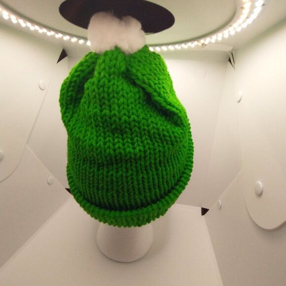 Hand Crafted Knit Unisex Hat  Green Winter Slouchy Warm Beanie Ski Cap - Picture 3 of 6